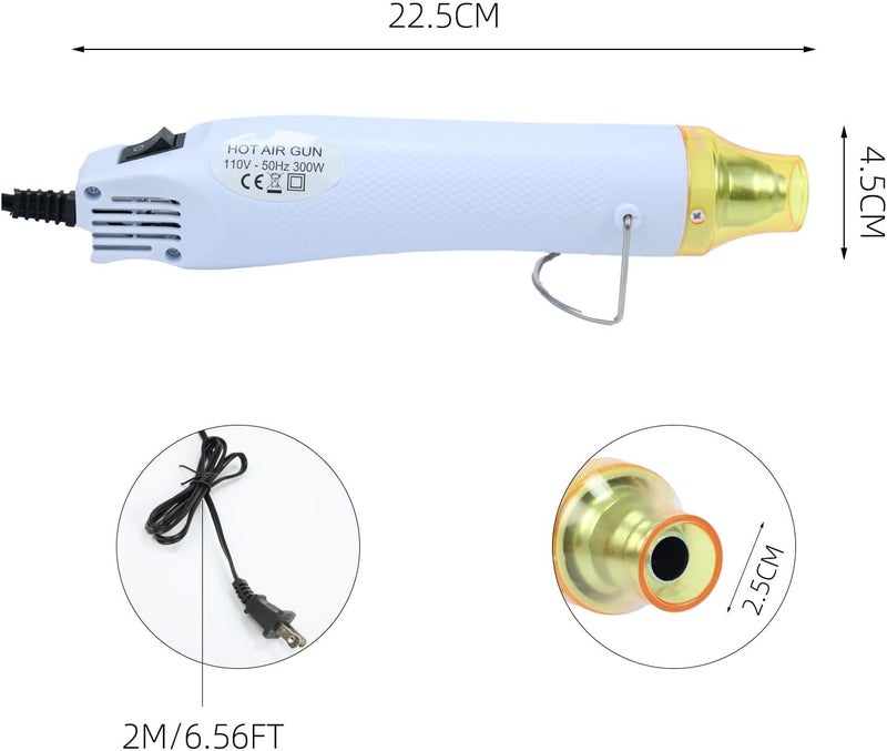 VortecSys Heat Gun, 110V 300W Handed Hot Air Gun for Crafting, 3.28FT Ultra-Long Cable Portable Heat Gun with Stand and Power Cord for Shrinking Wrapping PVC, DIY Embossing and Drying Paint (White) - Image 2